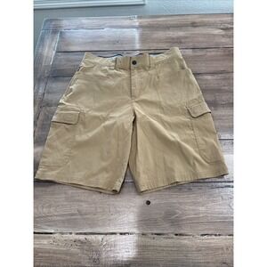Orvis Flat Front Tech Cargo Shorts Brown Nylon Stretch Men TAG 32